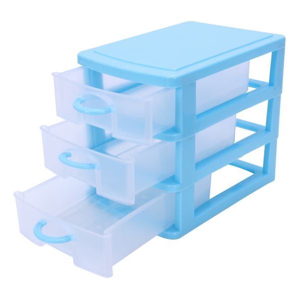 Mini translucent Drawer type plastic Storage Box Blue 3 Layers