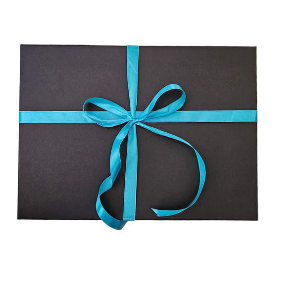 Black Gift Box, Blue Tissue &amp; Ribbon Set