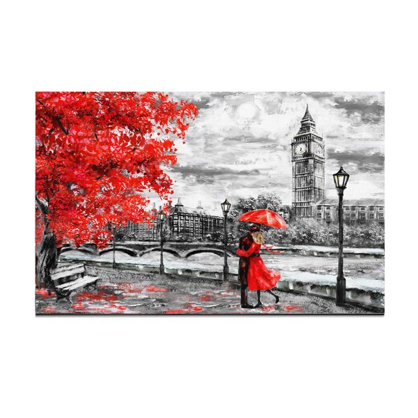 Black, Red Cotton Canvas cm Architectural Wall Art