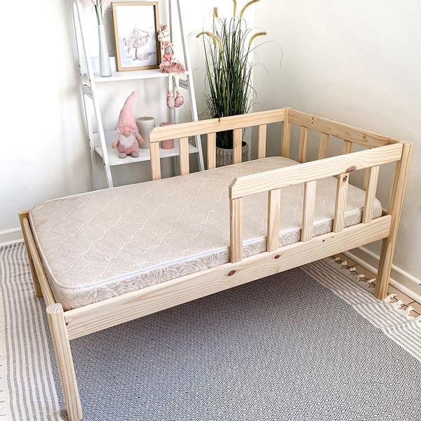 Just For Kids Toddler Intermediary Bed With Mattress - Short Rails Natural