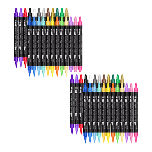 24 Dual Tip Acrylic Paint Marker Pens Brush &amp; Dot Tip Arts Craft -2 pack