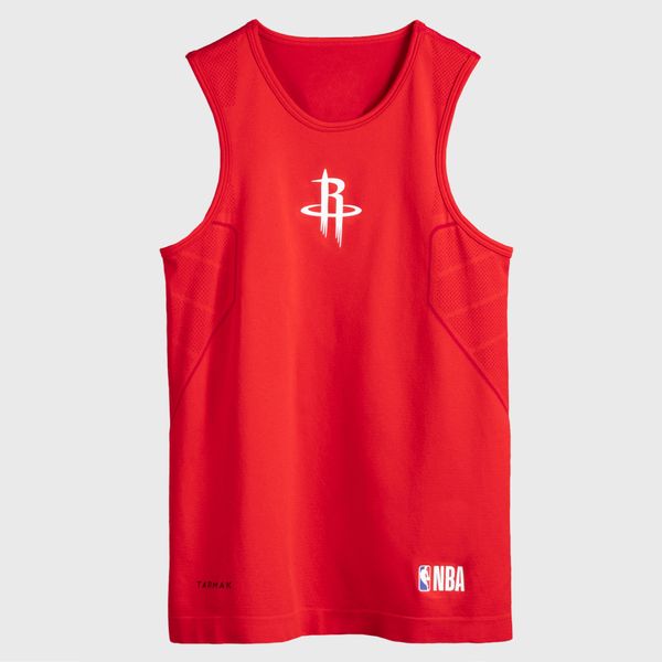 Tarmak Kids' Slim Fit Basketball Base Layer Jersey Ut500 - Red/NBA Houston Rockets