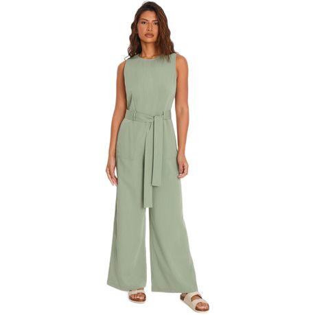 Quiz Women Khaki Linen Look Palazzo Jumpsuit Daily Sale Shop