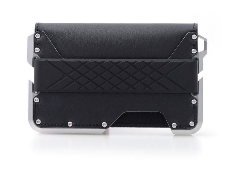 Tactical Slim RFID-Blocking Metal Card Holder Pop-Up Wallet - Black and Silver