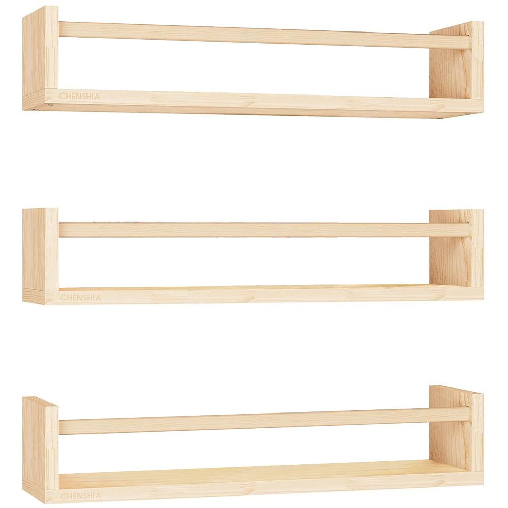 Chenshia Floating Bookshelves Natural Wood Kids Nursery Storage Wall - 3 Piece