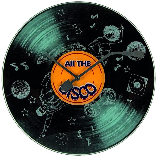 NeXtime 43cm Silent Movement Glass Round Wall Clock - All The Disco