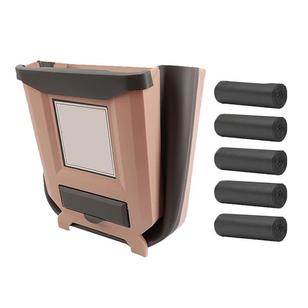 10L-Hanging Plastic Trash Collapsible Garbage Can Kitchen + 5 Rolls Trash Bag