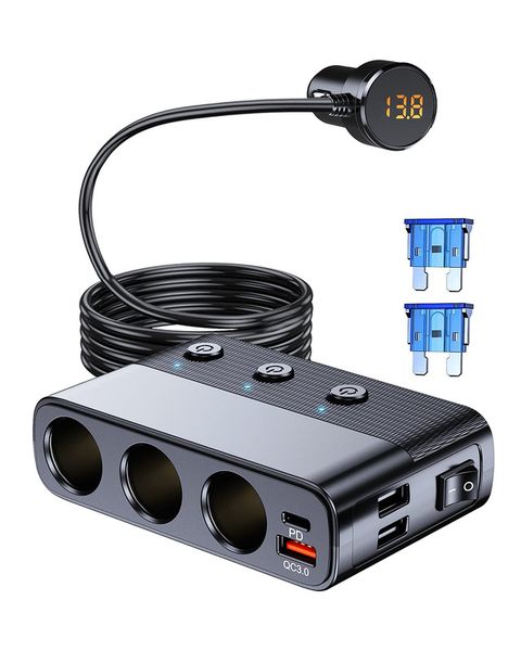 7 in 1 Cigarette Lighter Splitter, Type-C QC3.0 PD 30W Charging