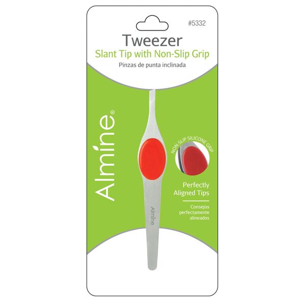 Ann05332 - Almine - Slant Tip Tweezer Red Non-slip Grip - 6 pack