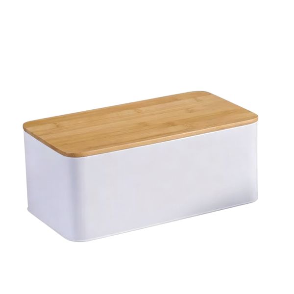 ZYB289-Bamboo Bread Bin and Wooden Cutting Board-White