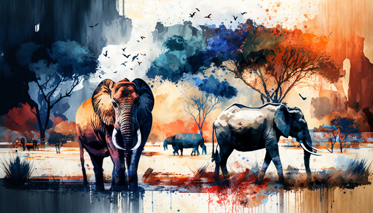 Canvas Wall Art - Fancy Artwork Elephants and Animals Beast - B1088