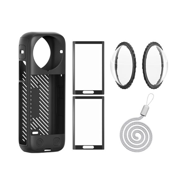 Insta 360 X4 Lens Guards Cap Silicone Case and Screen Protectors - Black