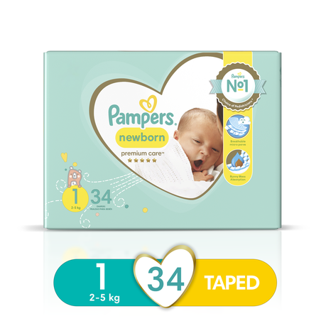 Pampers Premium Care Size 1 (2-5 kg) 34 Nappies Image