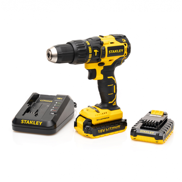 Stanley Brushless 18V Cordless Hammer Drill - 2 x 2Ah Battery In Kitbox