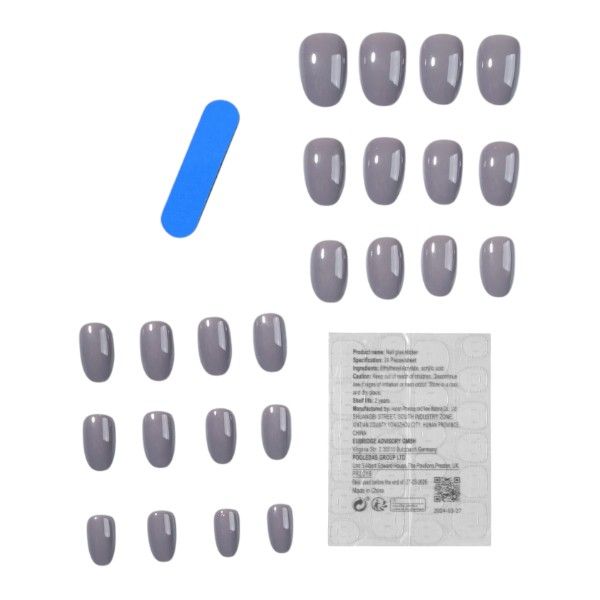 24 Piece - Oval-Shaped Acrylic Nails - Grey