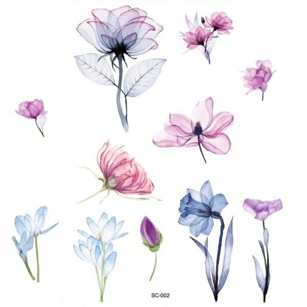 1 Piece - Delicate Blossom Floral Temporary Tattoo - Multicolor