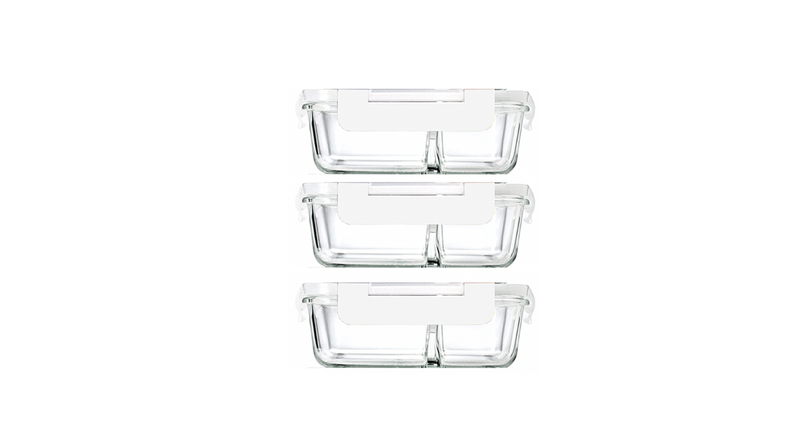 Leak proof &amp; Heat-Resistant Glass Food Containers with Split Compartment 1L