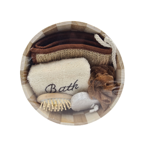 Wooden Circle Filled With Bath Accessories