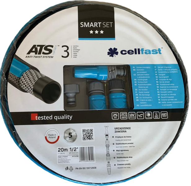 Cellfast - 12mm × 20m Smart Set Garden Hose Pipe &amp; Fittings