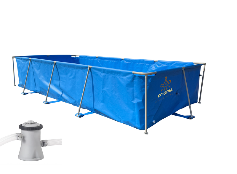 OTOPIA Rectangular Metal Frame Pool with Filter Pump and Cover(450X220X84)