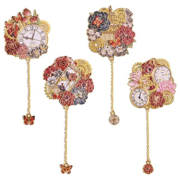 4 Pcs Vintage Metal Bookmark with Pendant Chain Retro Steampunk Bookmarks