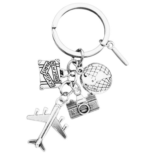 Initial 'I' Travel-Themed Keyring With Intricate Details - Silver