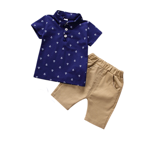 Anchor Print T-shirt and Khaki Short Set for Boys