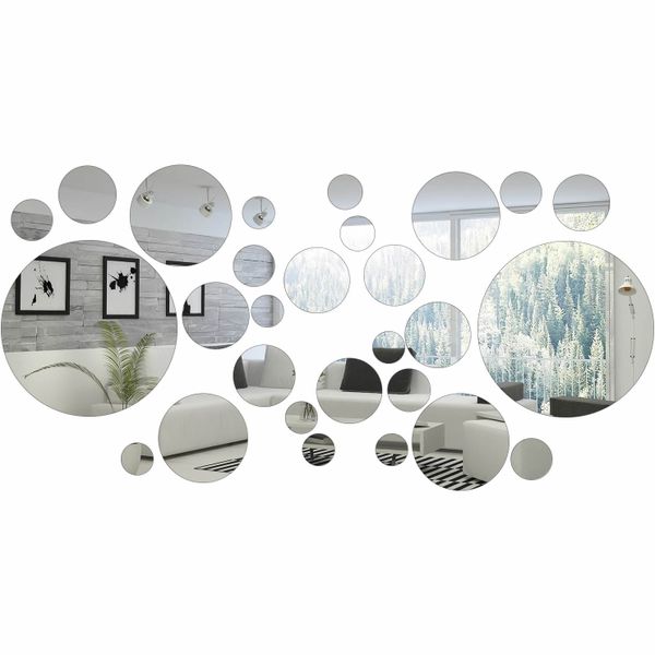 32 Pcs Mirror Wall Stickers Removable Acrylic Mirror Setting Adhesive Round