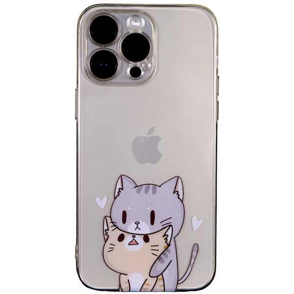 Clear - Phone Case with 2 Cats Hugging - Iphone 15 Pro Max