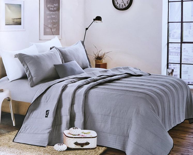 King Size Pre-washed Quilt Set Polyester Material (4 Piece) - Grey Color