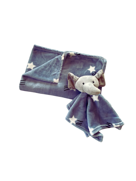 Ultra-Soft Baby Coral Fleece Blanket &amp; Plush Security Blanket Set -Elephant