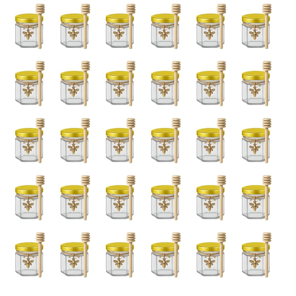 Bestby - 44ml Mini Honey Jars with Wooden Dippers &amp; Bee Pendant (30 Pack)