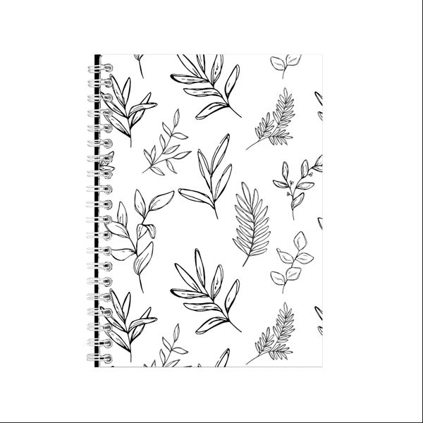 Leaf A5 Notebook Spiral Lined Black and White Graphic Notepad Present 133