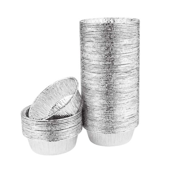 50-Pieces Disposable &amp; Reusable Round Aluminum Foil Baking Cups - Silver
