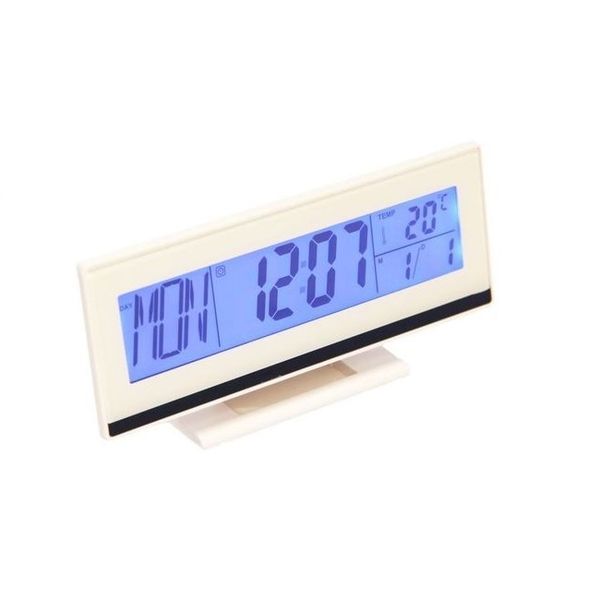 LPS Digital Calendar Back-Light LED Temperature Humidity Alarm Clock - White