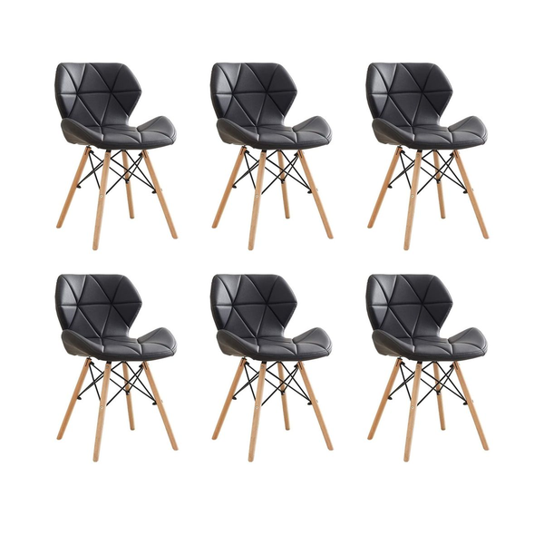 Set of 6 Scandinavian Leather Padded Seat With Wooden Legs Home Chair