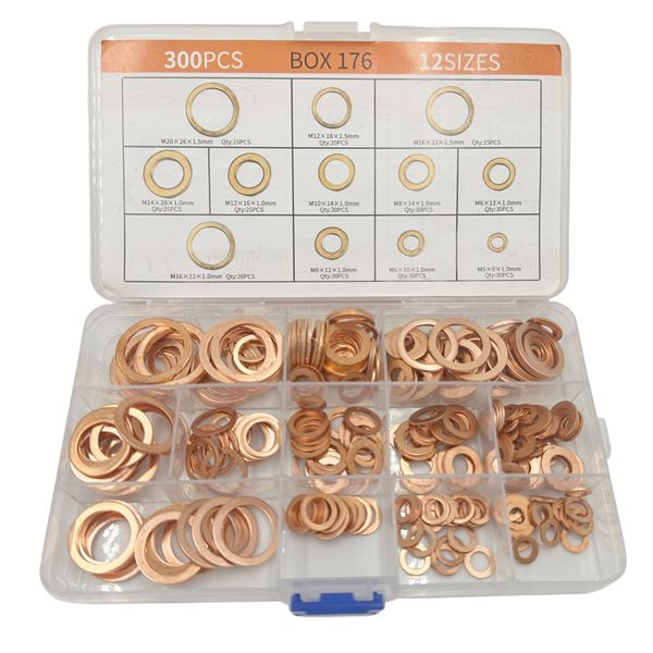 300 Piece 12 Sizes Assorted O Ring Copper Washers For Home &amp; Automobile Use