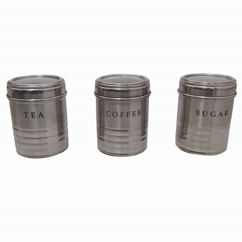 3 Pieces Stainless Steel Tea, Coffee and Sugar Canisters Buy Online