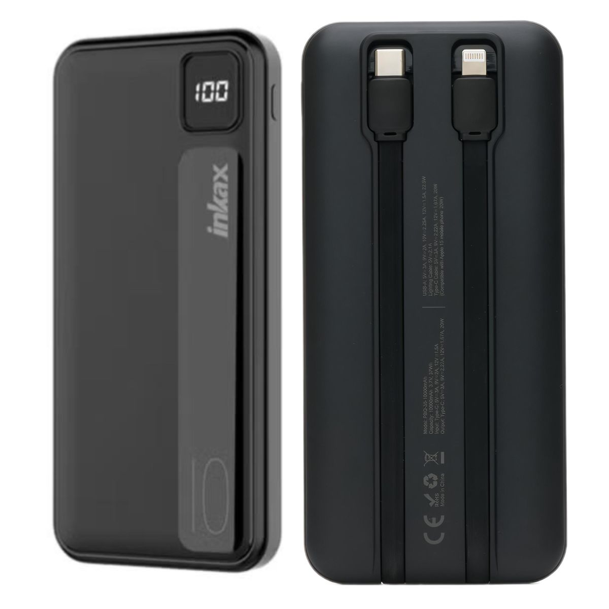Travel Power Bank 10000mah Power Bank Built in Cable, Quick charger 22.2w