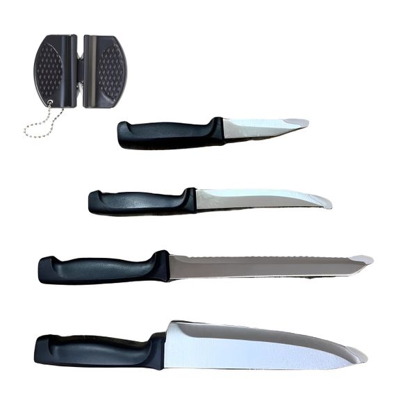 5 Piece Kitchen Chef Knife Set, 4 Knives with Sharpener - Black