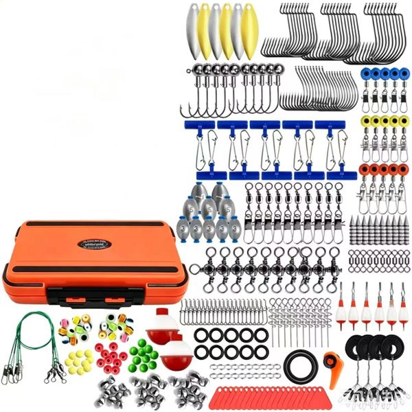 319Pcs Fishing Tackle Kit with Box, Complete Lure Hooks Swivels &amp; Bobbers