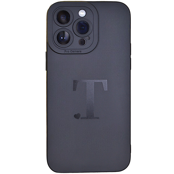 Black Phone Case with Initial T &amp; Pro Camera for iPhone 14 Pro