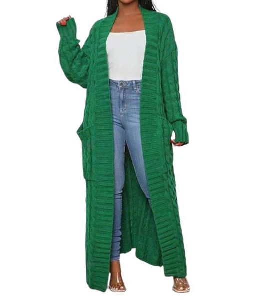 Lin Long Maxi Knit Winter Knit Jersey Cardigan with Pockets for Women