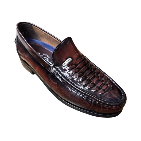 Men's Handcrafted Brown Leather Woven Loafers