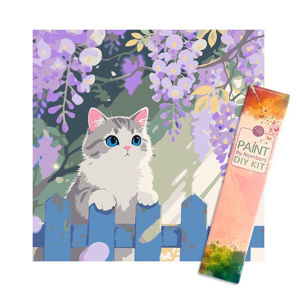 Easy Craft Paint by Number DIY Kit, 30x30cm- Cat and Flowers