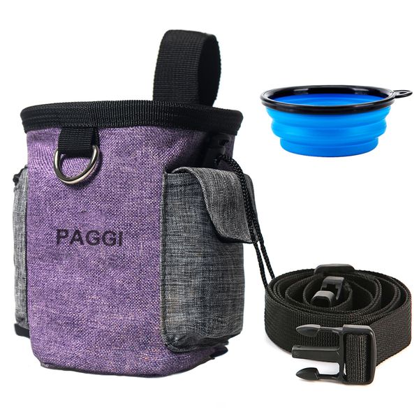 PAGGI Dog Treat Pouch Pet Waist Bag Portable Pet Feeding Bag with Dog Bowl