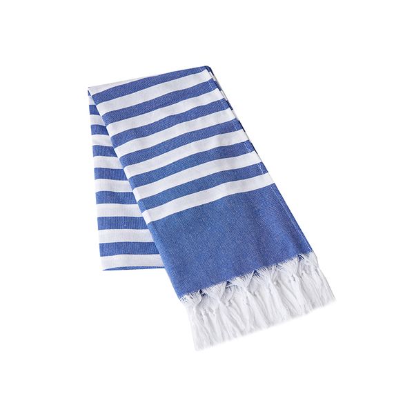 Turkish Towel - Blue Medium Stripe with Tassels