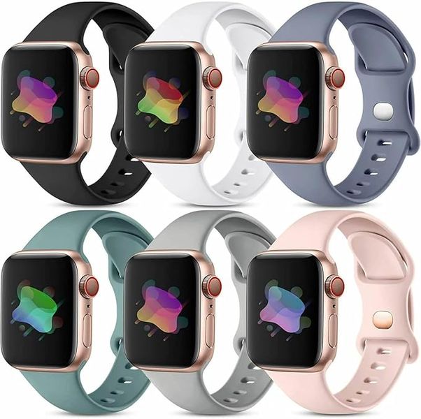 6 Pack Silicone Band Compatible With Apple Watch Series 8/7/6/5/4 38-41 mm