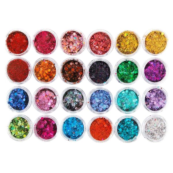 24 Nail Art Holographic Glitter Powder Collection - Set 1