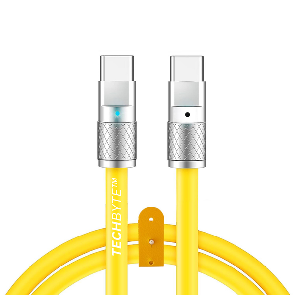 TechByte USB-C to USB-C Cable -Zinc Alloy Design -120W Rapid Charge- Yellow